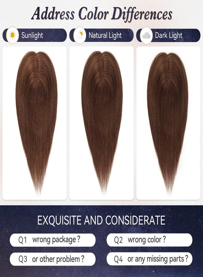 starluck Hair Toppers for Women Real Human Hair 4.5"*1.5"Silk Base Brown HairPieces No Bangs 100% Real HumanHair Toppers for Women with ThinningHair Cover Gray HairRoot - Image 4